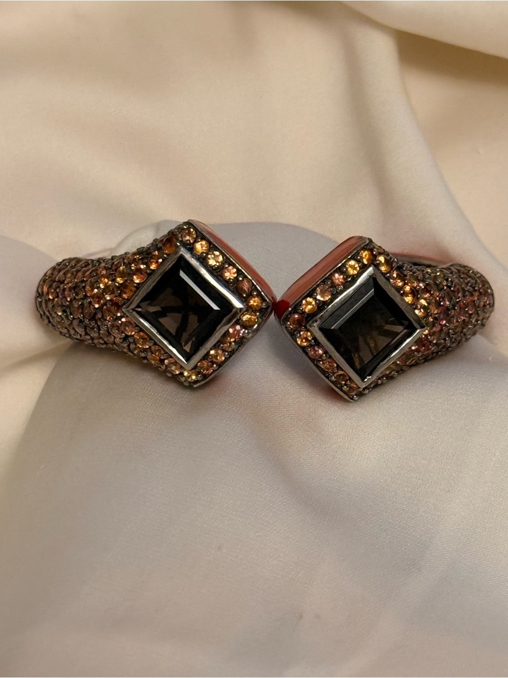 MCL Gold-Tone Orange Gemstones Bracelet with Smoky Quartz Center Stone Accent - Picture 2 of 3